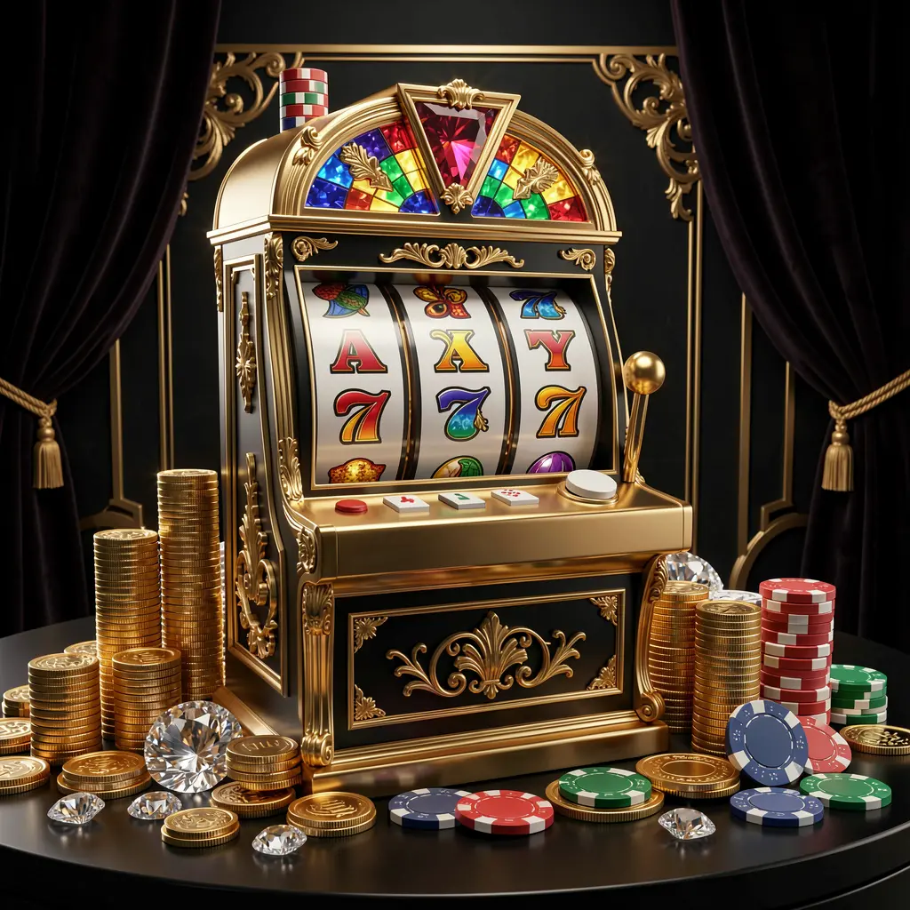 Elegant black and gold slot machine with triple sevens and flying gold coins showcasing premium casino gameplay at EQ6888 for players in Pakistan